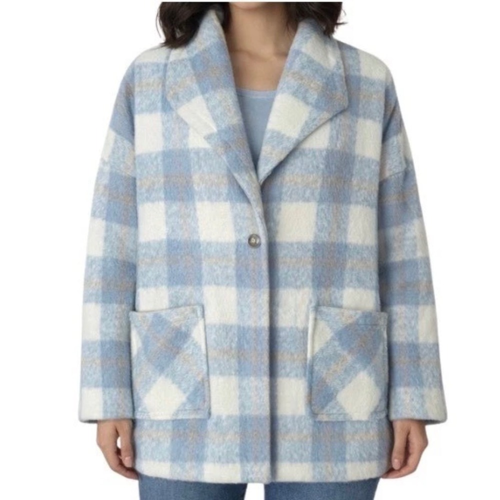 Mud Pie Plaid fuzzy jacket Coat Small med outerwear wool blend shacket outerwear
